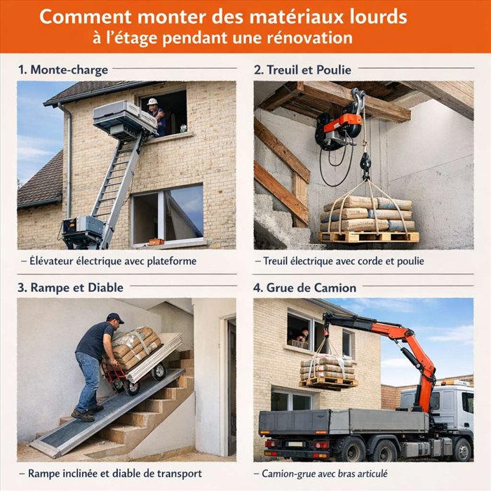 Comment monter des matériaux lourds à l’étage pendant une rénovation ?