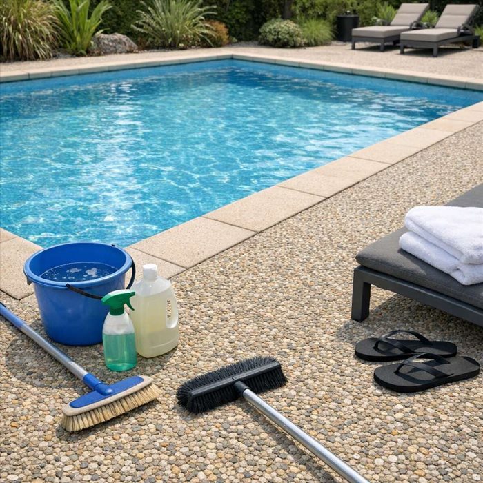 Entretenir un béton désactivé près d’une piscine | Guide