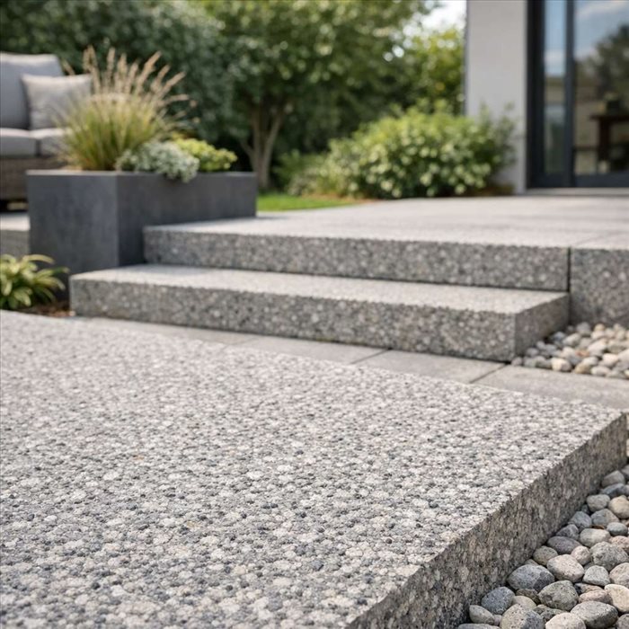 Béton bouchardé extérieur : atouts, usage et entretien