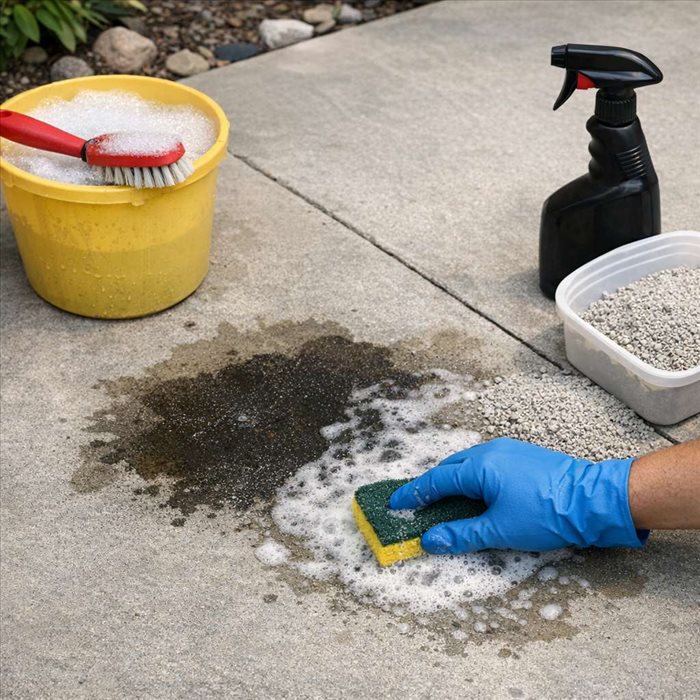 Enlever une tache d’huile sur béton extérieur : méthode facile